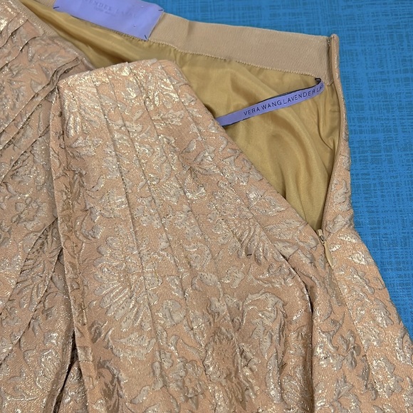 Vera Wang Gold Floral Pleated Skirt Sz 4 Metallic Silk Blend Lavender Label - Picture 7 of 10
